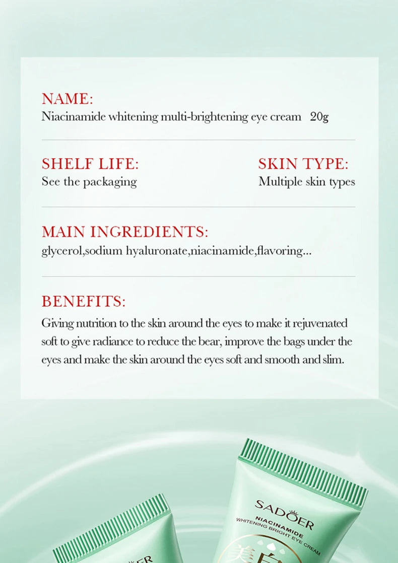 SADOER Nicotinamide Eye Cream Anti Dark Circles Remove Eyes Bags Moisturizing Eye Creams Beauty Eyes Korean Skin Care Cosmetics