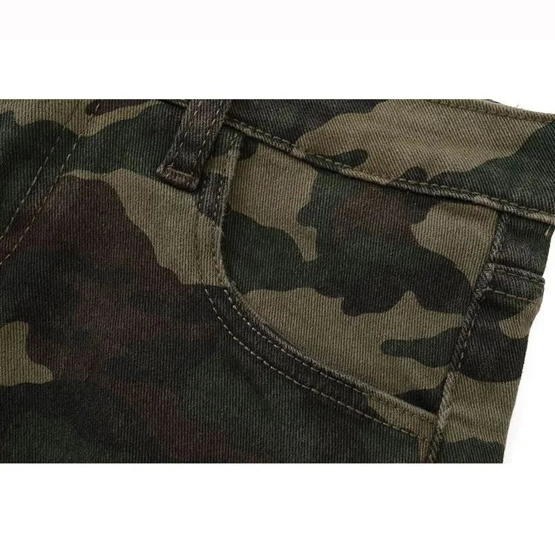 Summer Lady Retro Casual High Waist Denim Pants Girls New Fashion Camouflage Short Jeans Women Raw Edge Thin Shorts