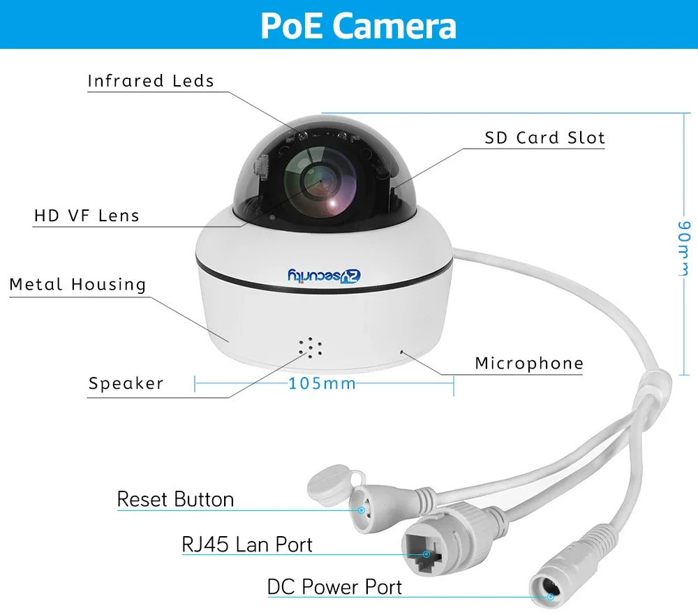 4K 8MP PoE Dome Security Camera Outdoor Human/Vehicle Detect Auto Tracking PTZ Indoor 2-way Audio Wireless IP Cameras Camhipro