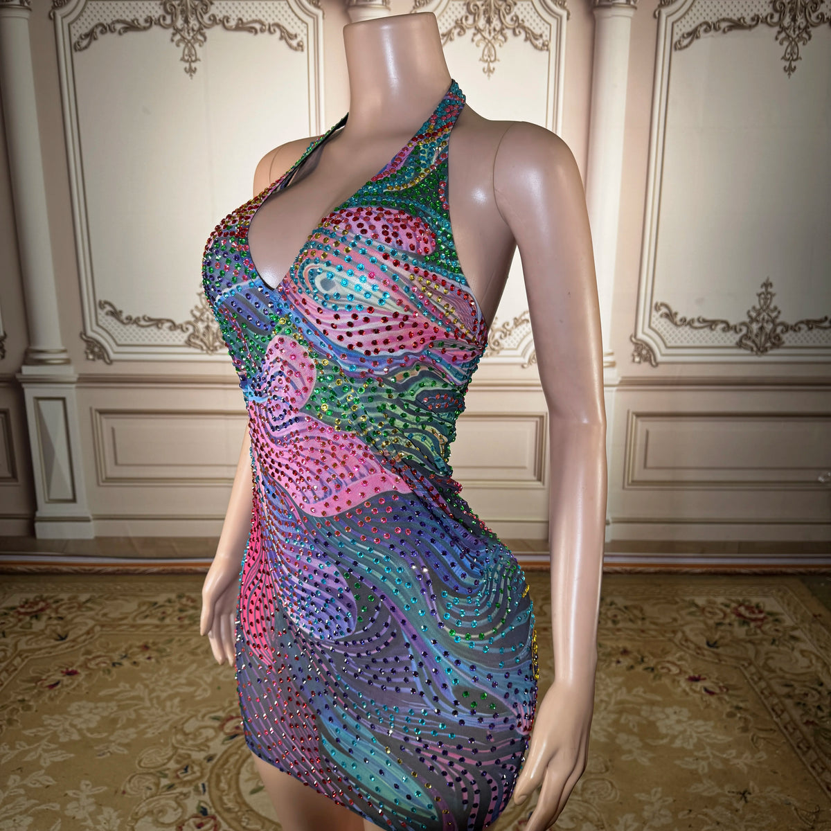 Floral Print Sexy Deep V-neck Halter Sleeveless Maxi Dress Stylish Dress Women's Backless Dress