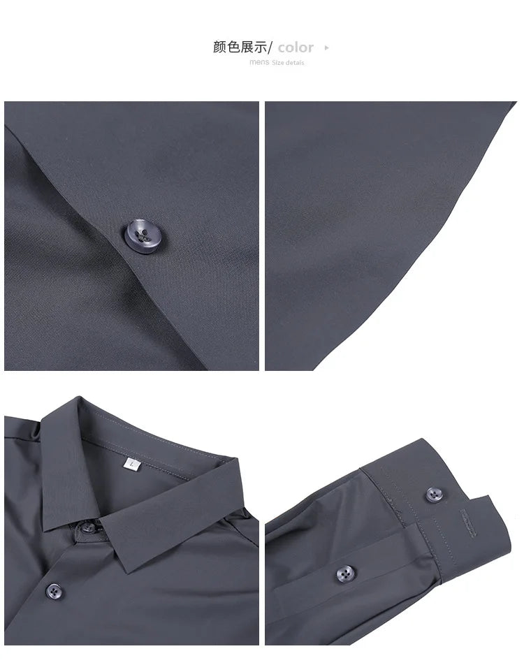 Men's Ultra Stretch Seamless Long Sleeve Shirt Top Quality Business Casual Breathable Stretchable Solid Color Formal Dress Shirt