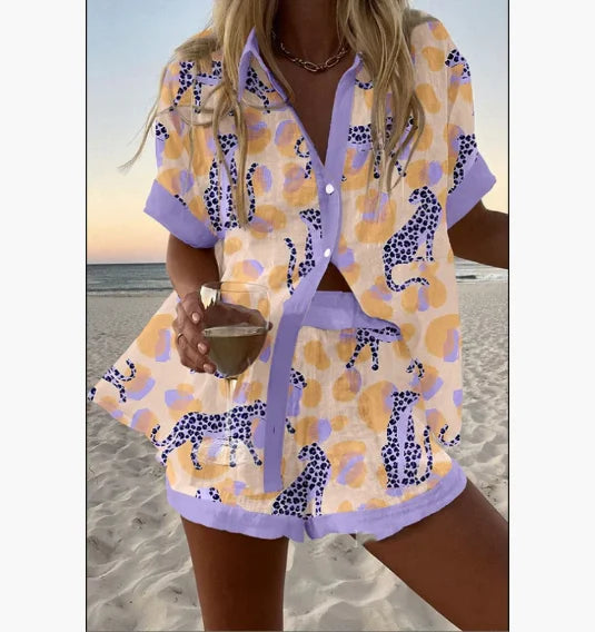 2025 New Summer Vacation Shorts Set 3D Printed Seaside Tropical Casual Lapel Shirt Blouse Top Shorts 2-Piece Suits Beach Holiday