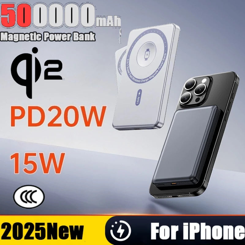 50000mAh Magnetic Power Bank PD20W Super Fast Charging Large Capacity Wireless External Battery for iPhone Huawei Watch