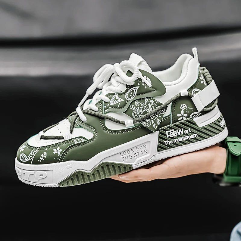 Sports casual shoes, graffiti board shoes, men's casual shoes, all-season shoes, suitable for outdoor hiking, leisure,