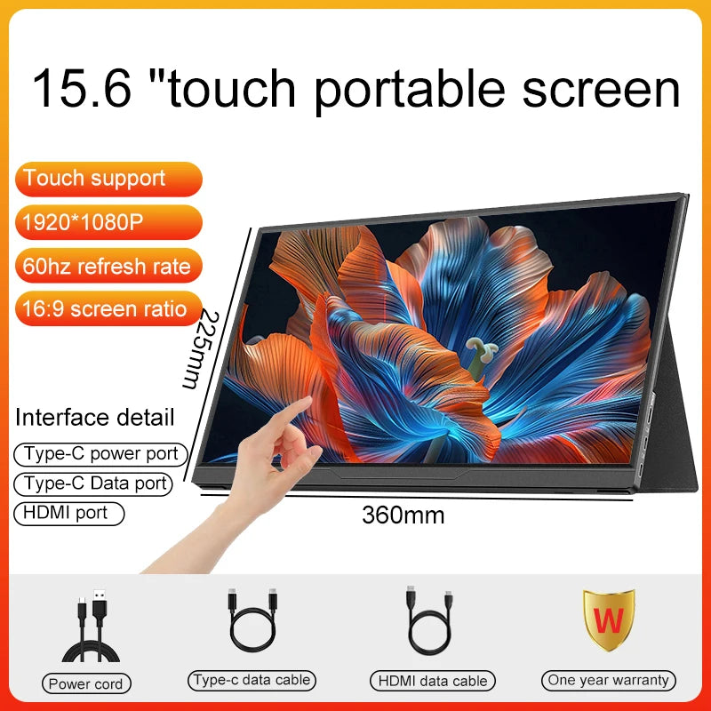 15.6inch Portable Monitor 120Hz/RGB100% /Touch Screen With VESA Hole Extended Display For Phone PC Loptop Xbox PS4/5 Switch