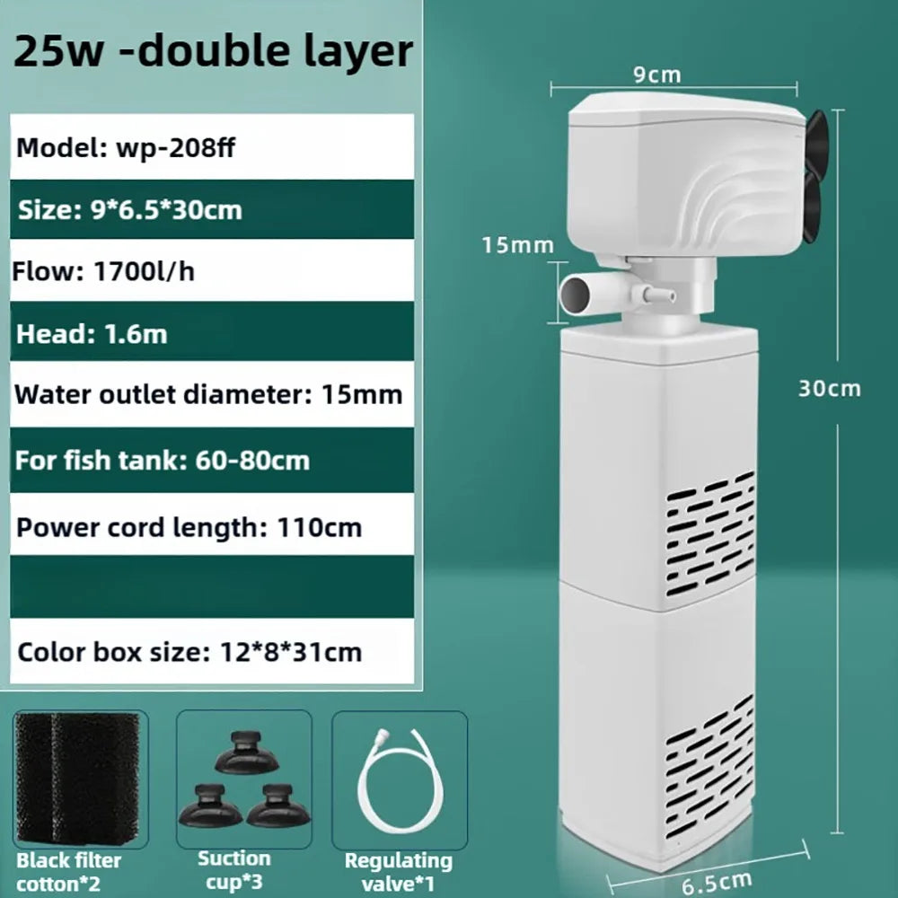 1Pcs Durable Submersible Silent Aquarium Filter Pump 3 in 1 4/6/15/20/25/35W Air Oxygen Aerator Water Change 220V Wave Maker