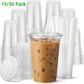 15/30 Pack 16oz/500ml Clear Plastic Cups with Lids and Straws, Disposable Iced Coffee Cups with Lids for To-Go Cold Drinks