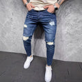 New Men's Fashion Ripped Skinny Jeans Street Style Vintage Washed Solid Holes Denim Trousers Male Casual Slim Pencil Denim Pants