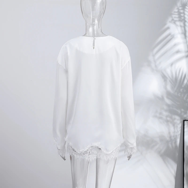 Elegant Lace Loose Dress Women Solid O-neck Full Sleeve Patchwork Dresses Female 2026 Summer White Robe Lady