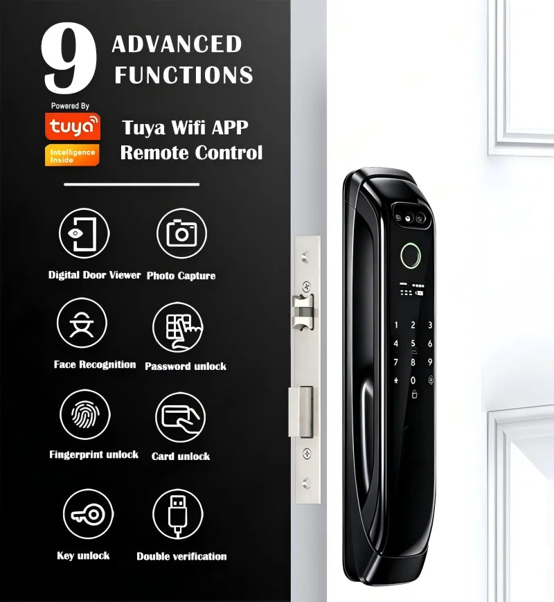5050 5072 5572 4585 6085 Mortise Tuya WiFi Video Intercom 3D Face Recognition Smart Lock Biometric Camera Auto Keyless Lock