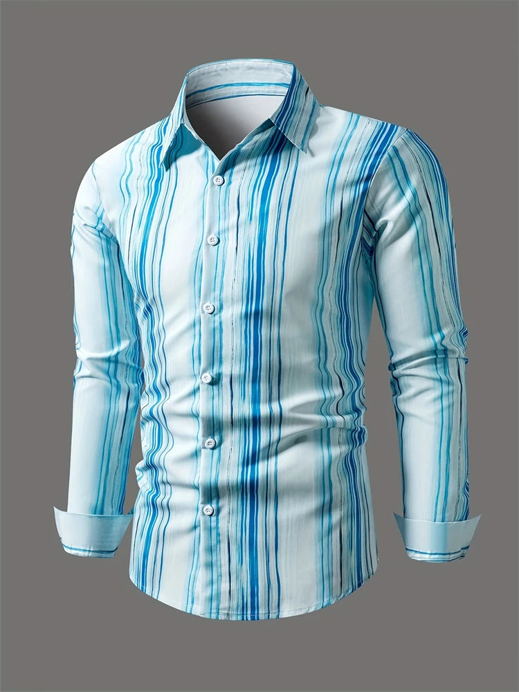 Fashion Square stripe patterns 3D Print Mens Long Sleeve Shirt Autumn Button Down Casual Animal Shirt Lapel Mens Clothing Tops