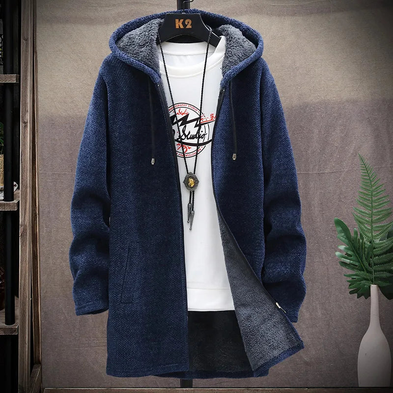 Men's Knitted Sweater Cardigan Thickened Fleece Hooded Casual Style Warm Outerwear Autumn Winter New Arrival Korean Version