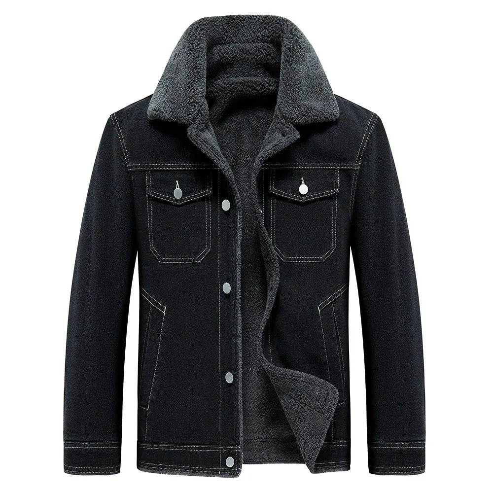 New Fashion Men Black Denim Jackets Fleece Warm Jeans Coats Quality Male Cotton Casual Winter Coats Outwear Winter Clothes 5XL