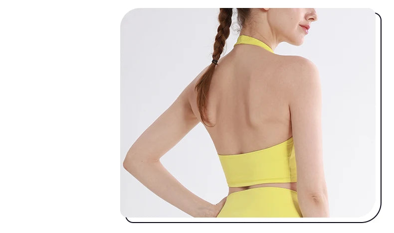 Sports Top Women Sexy Hanging Neck Yoga Bra High Intensity Shockproof Fixed Chest Pad Running Fitness Outdoor Leisure Yoga Vest