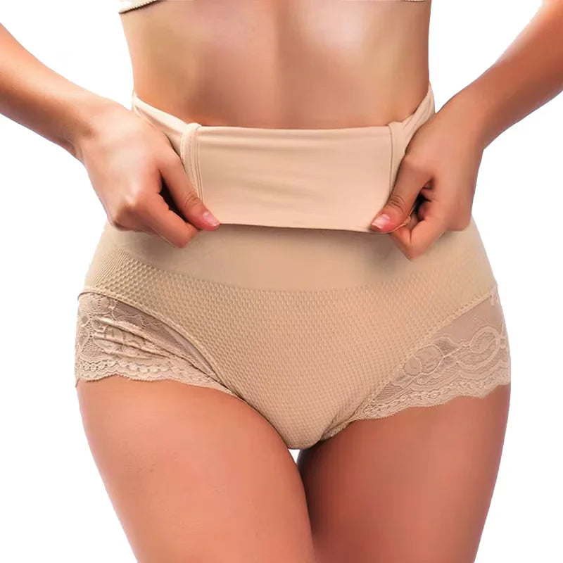 Women High Waist Panties Body Shaper Tummy Control Underwear Butt Lifting Shapewear with Lace Slimming Belly Waist Trainer