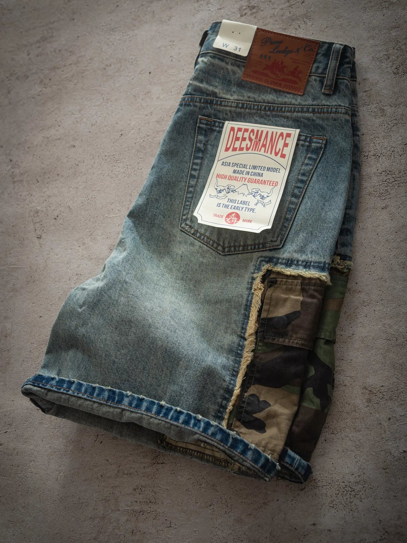 Summer New American Retro Camouflage Patch Pocket Denim Shorts Men's Fashion 88% Cotton Washed Old Straight Casual 5-point Pants