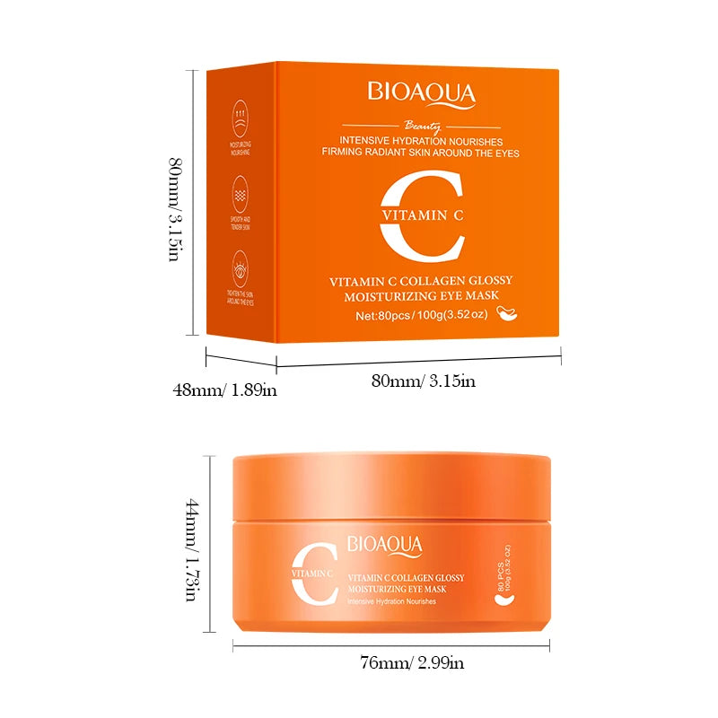 80pcs BIOAQUA Vitamin C Crystal Collagen Eye Mask Anti Dark Circles Whitening Anti-Wrinkles Moisturizing Anti-Aging Eye Patches