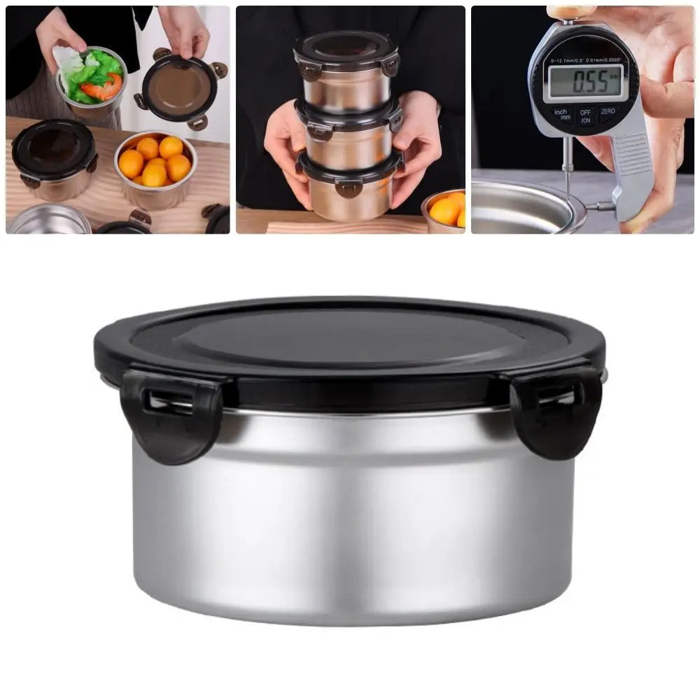 1Pcs Fresh Keeping Lunch Box Lunch Meal Prep Storage Round Bowl Food Container Fridge Kitchen 304 Stainless Steel