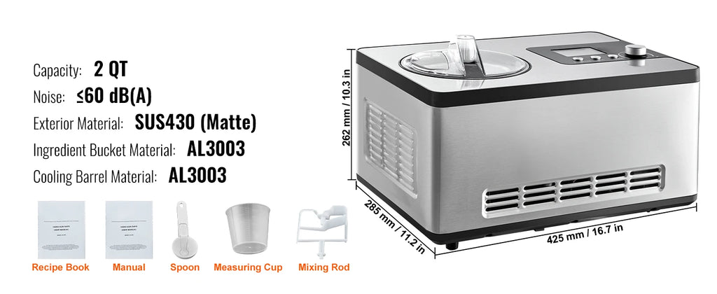 SucceBuy Automatic Ice Cream Maker with Built-in Compressor 2 Quart No Pre-freezing Fruit Yogurt Machine Electric Sorbet Maker