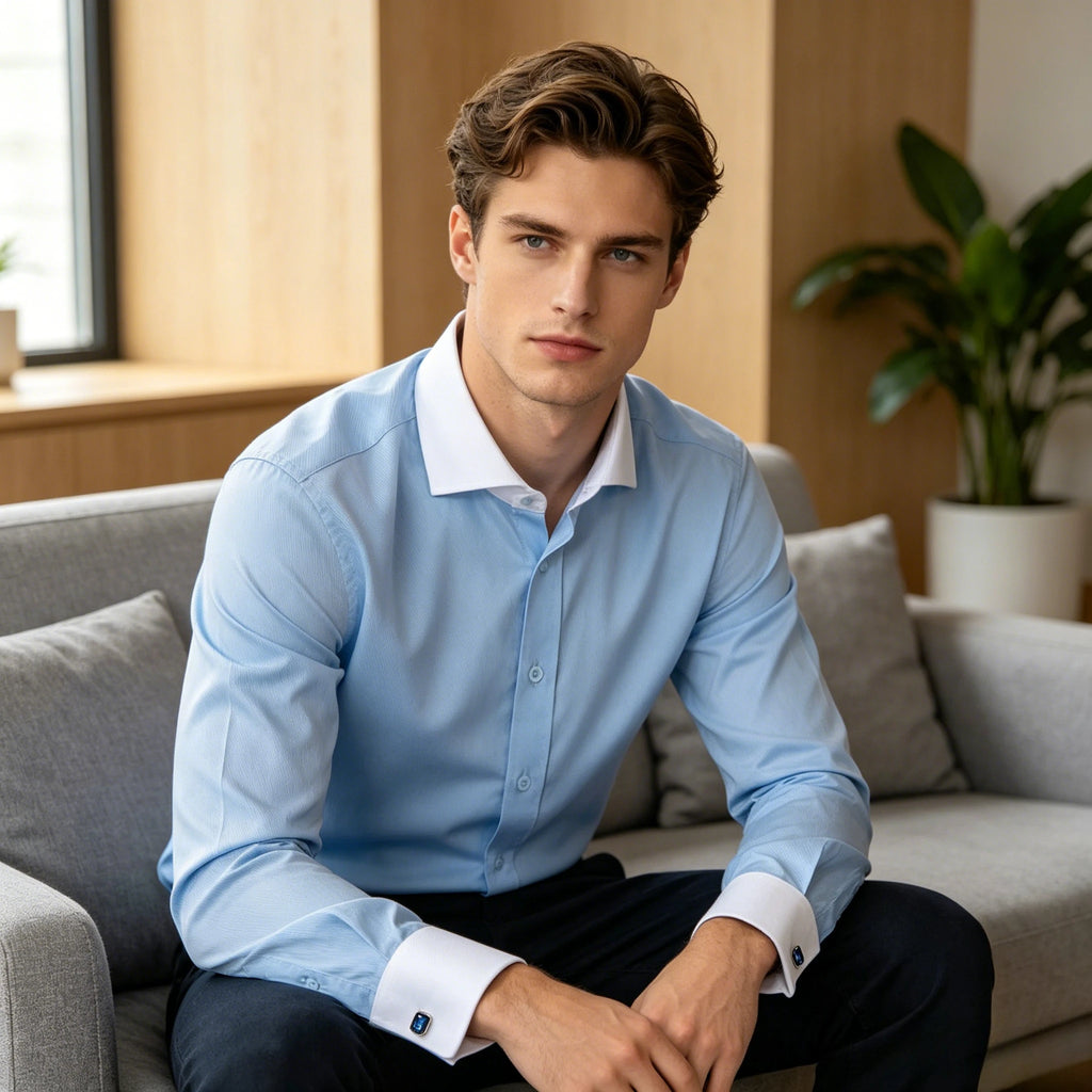 2026 Men's Long-sleeved Shirt High-grade Niche Chic Double Folded Sleeve Windsor Collar Dress Random SelectionFrench Cufflif