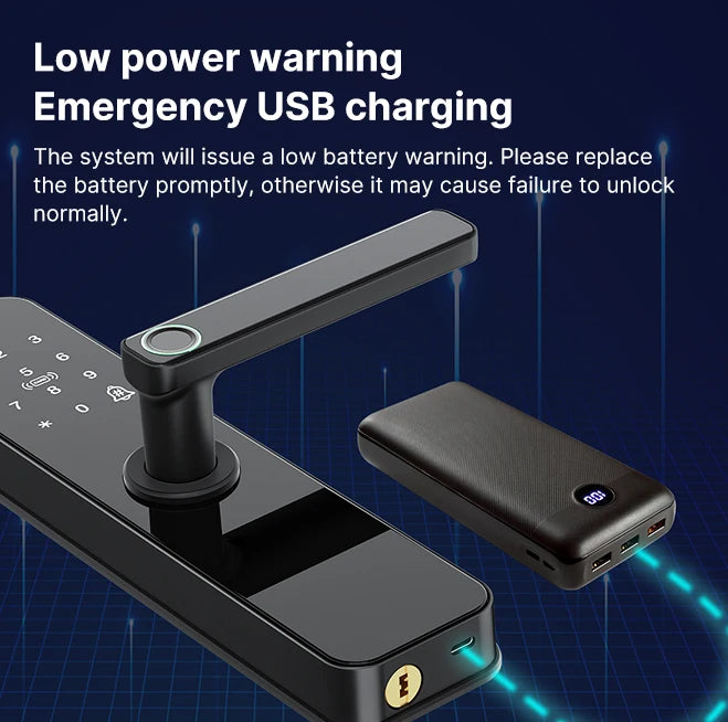 Tuya Smart Door Lock Wifi Electronic with Biometric Fingerprint/IC Card/Password/Key Unlock/Remote Control/USB Emergency Charge