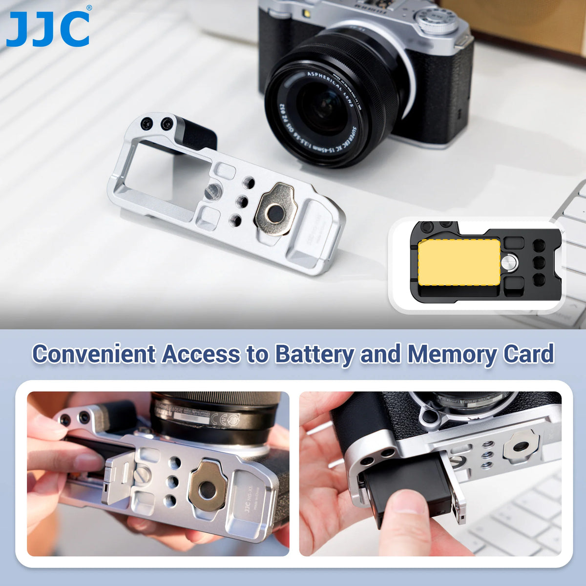 JJC X-M5 L-Shape Metal Hand Grip Handgrip for Fufilm Film X-M5 XM5 Camera With Arca Swiss Quick Release Plate Silicone Handgrip