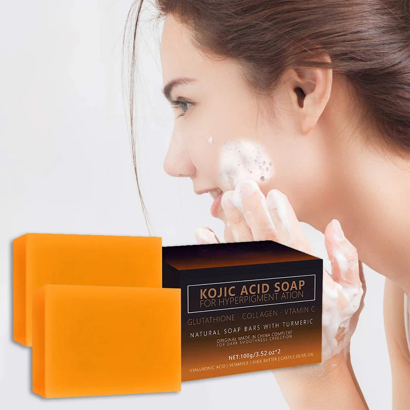 Kojic Acid Soap Turmeric Vitamin C Retinol Shea Butter Olive Oil Hyaluronic Acid Daily Facial Body Cleansing Natural Soap Bar