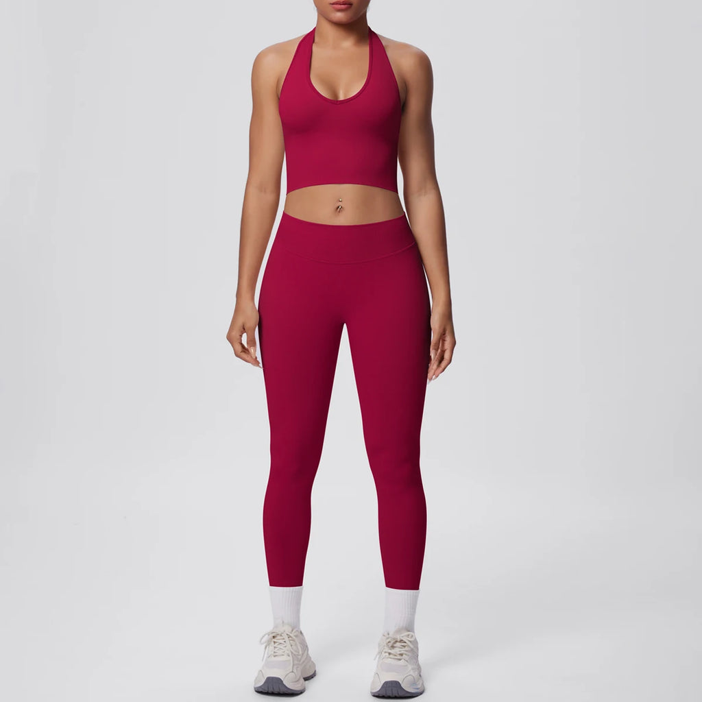 Rooftrellen 2PCS/set Women Gym Sports Yoga Set Breathable Shockproof Workout Top Backless Bra Push Up Fitness Pants Yoga Set