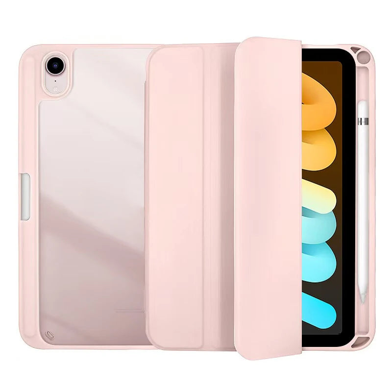 Flip Tablet Cover For iPad Mini 6 8.3'' 2021/Mini 7 2024 (A17 Pro) A2995 Acylic Back Case With Pencil Holder Auto Wake up /Sleep