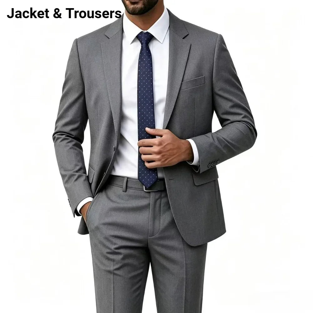 Notched Lapel Men Suit Wedding Elegant 2 Pieces Set Jacket Pants Slim Fit Single Breasted Formal Business Tuxedo Office Blazer