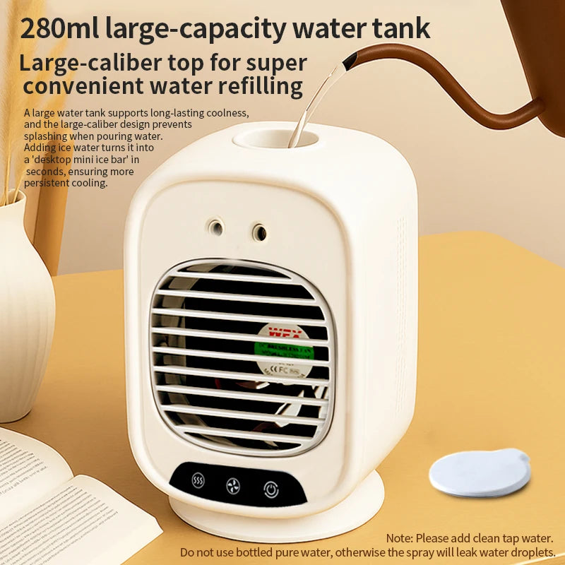 2026 New Portable Home Mini Air Conditioner Fan Spray Cooling Humidifier Desktop Mobile Cold Wind Machine