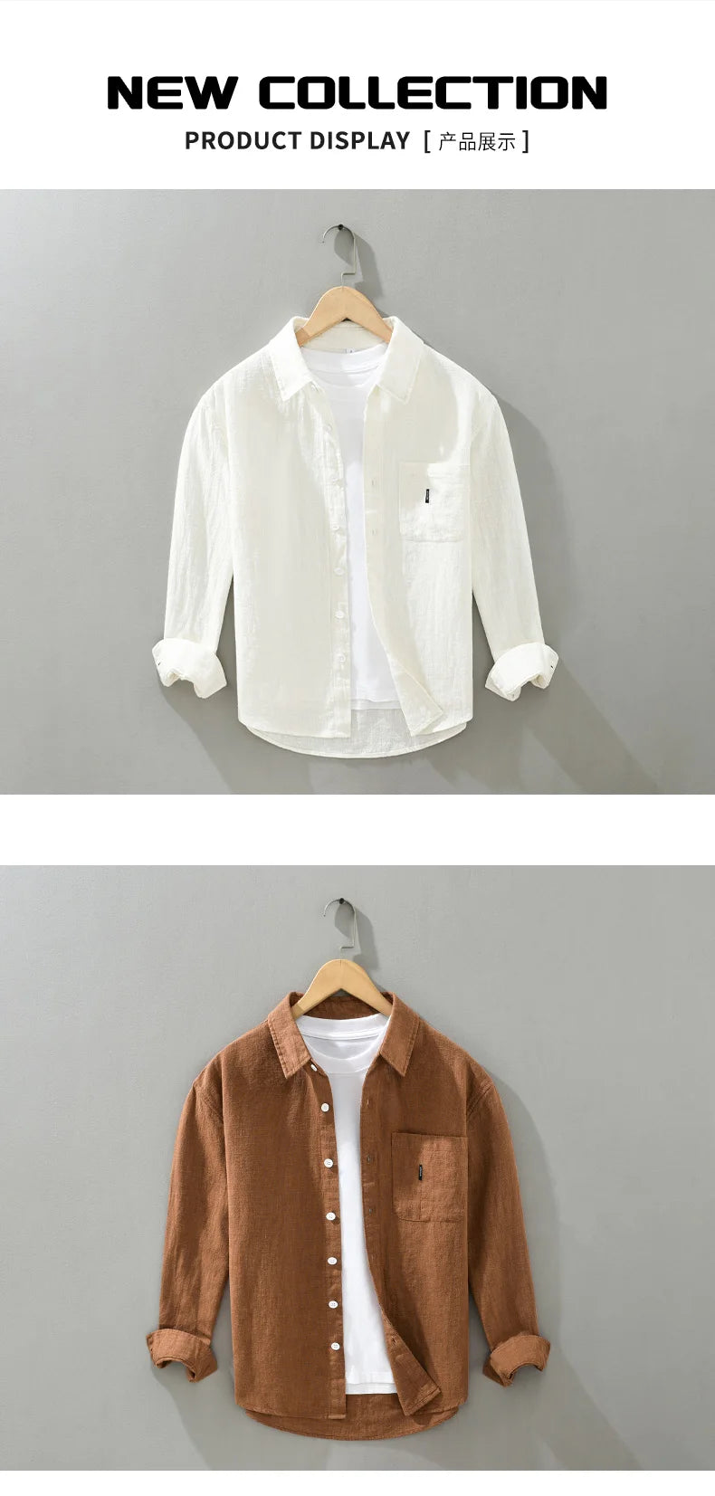 2402 Cotton Linen Solid Color Simple Basic Tops Men's Spring Fall Fashion Japan Style Harajuku Healthy Comfortable Casual Shirts