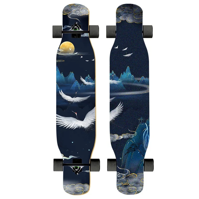 44 Inch Double Kick Dance Longboard 7-Layer Maple Wood Double Sided Graphic Complete Skate Deck All Ages Amateur Professional Ri