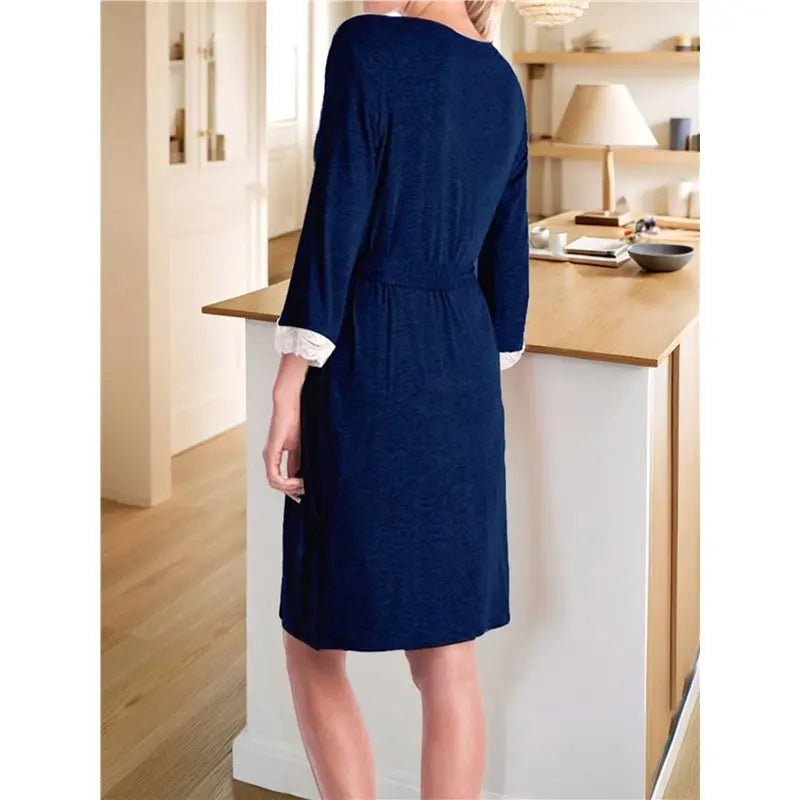 Women's Maternity Robe Pregnancy Breastfeeding Bathrobes Labor Delivery Nightgowns Dark Gray S