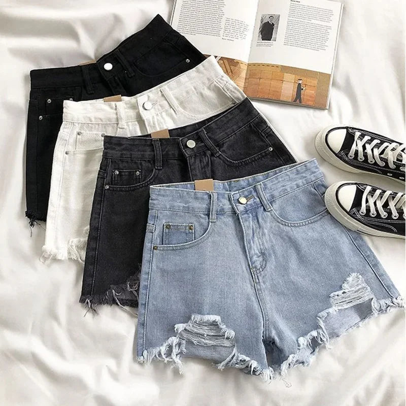 Summer Hot Sale Girls Fashion Denim Shorts Lady Chic Sexy Mini Pants Women Raw Edge High Waist A-line Short Jeans
