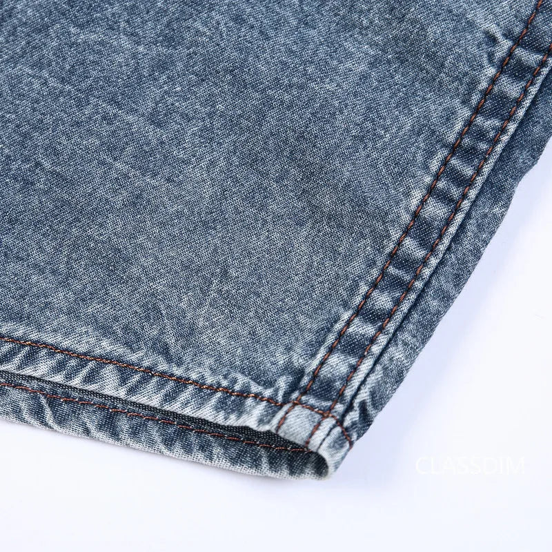 Men Short Sleeve Denim Shirts Multi pockets Tooling Shirts New Summer Blue Jeans Shirts High Quality Men Cotton Casual Shirts 3