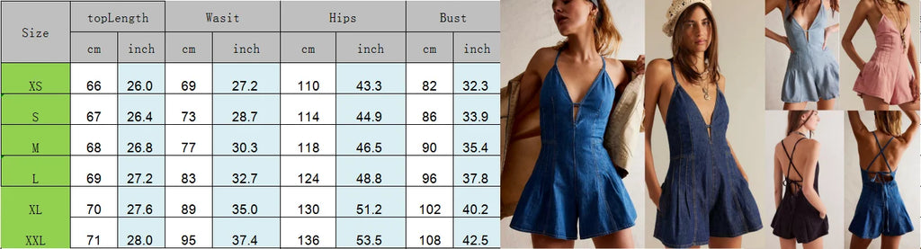 Women's Summer Y2K Retro V-Neck Denim Shorts Jumpsuits Cross Bow Tied Zip-up Backless Loose Wide Leg Flare Playsuit Cute Rompers