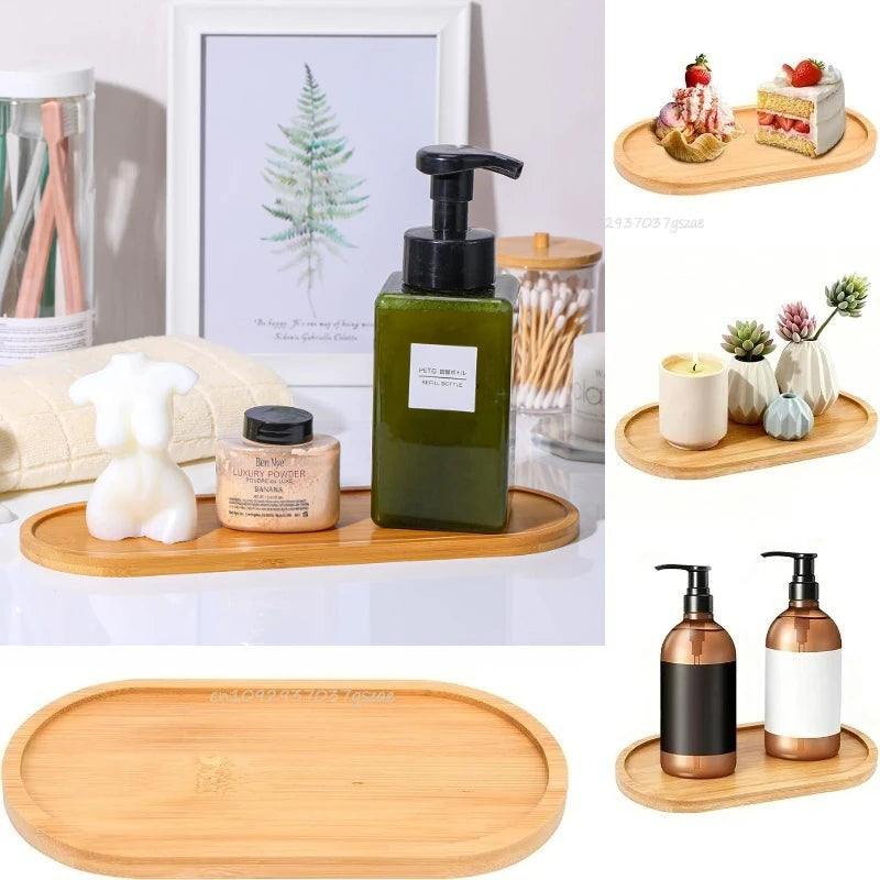 Flower Pot Trays Dish for Plant Vase Bamboo Tray Wooden Bottle Tray Bathroom Shampoo Shower Gel Organizer Jewelry Storage Tray