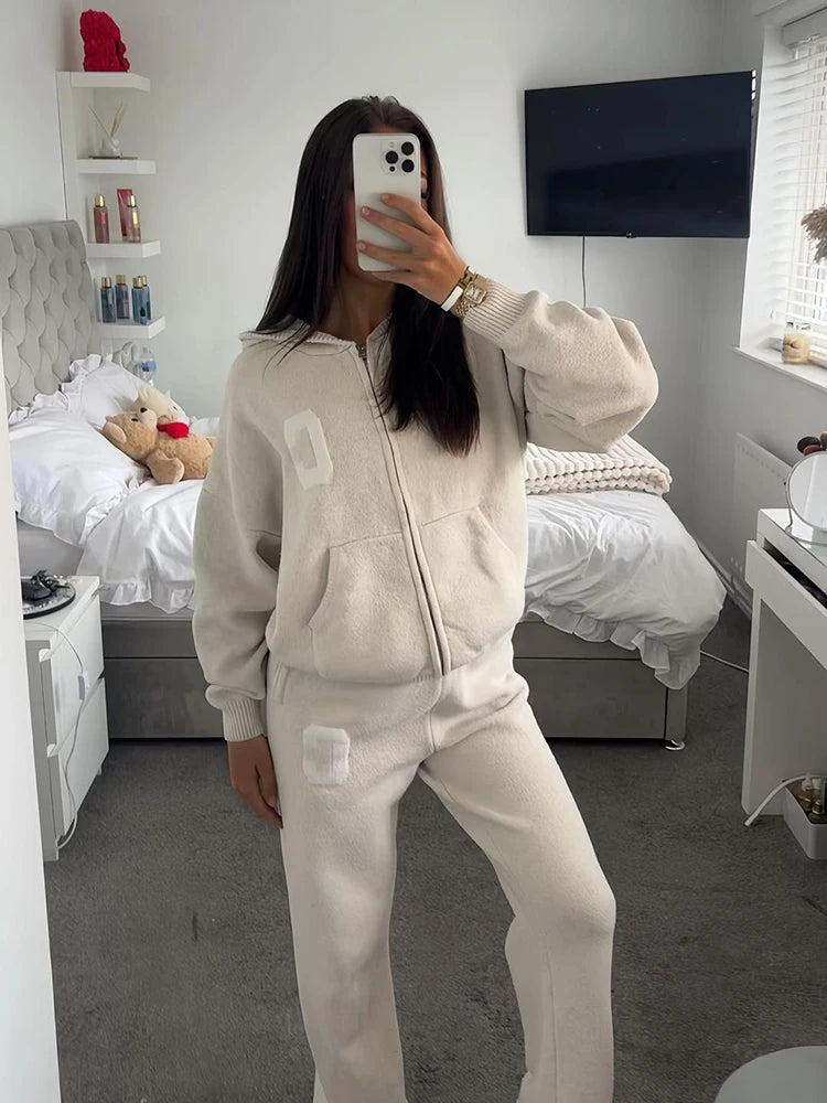 Jacket Tracksuit Two‑piece Set Knit Jacket Clothes Hooded Knit Woman Tracksuit Hooded Knit Coat Pants Trousers Women Clothes