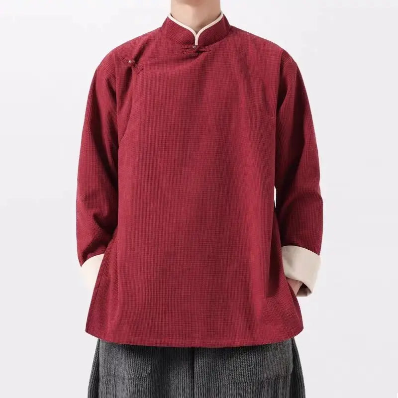 Autumn Winter Chinese Style Blouse Long-sleeved Jacket Men's Chinese Tang Suit Hanfu Lay Buddhist Zen Suit Tea Suit Slanted Top