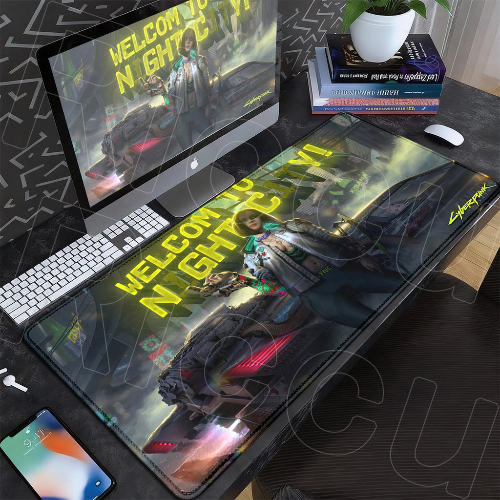 Black Gaming Mousepad XXL Rubber Non-slip Office Deskmat Anime Girl Playmat C-Cyberpunks Style Lock Edge PC Keyboard Accessories