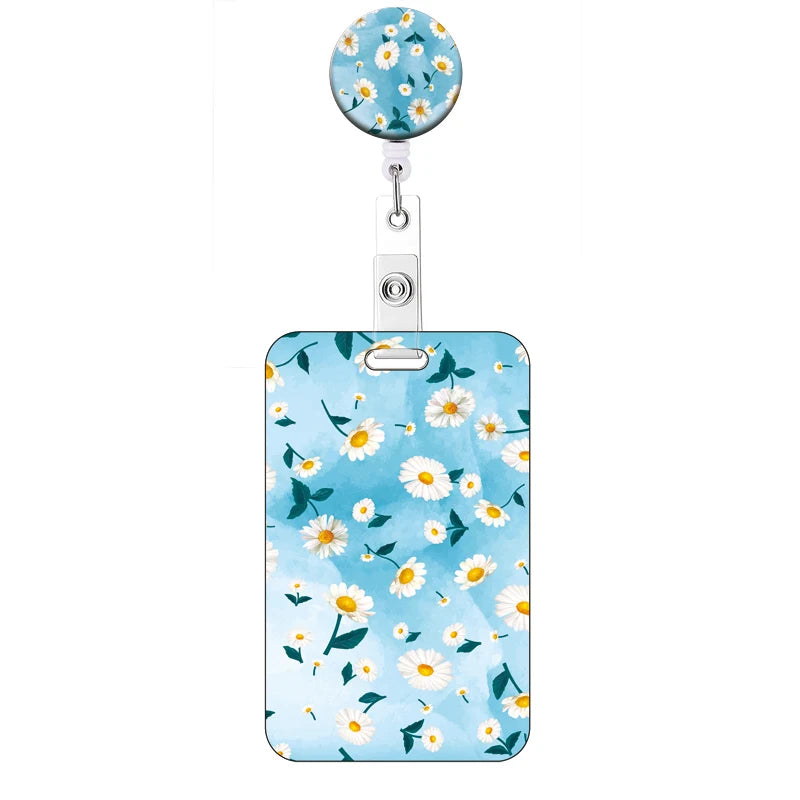 Flower Retractable Buckle Card Holder Women Business Badge Case Reel Clip Girls Cardholders Doctors Nurses Hang Credential holde