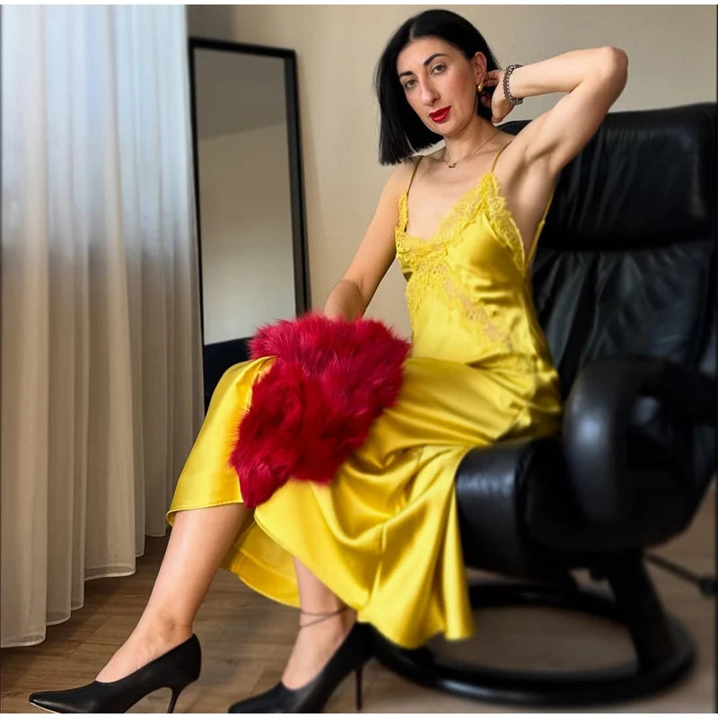Chic Solid Lace Patchwork Satin Dress Fashion Sleeveless Off-shoulder Sling Maxi Dresses Party Daily Outdoor Casual Attire 2026