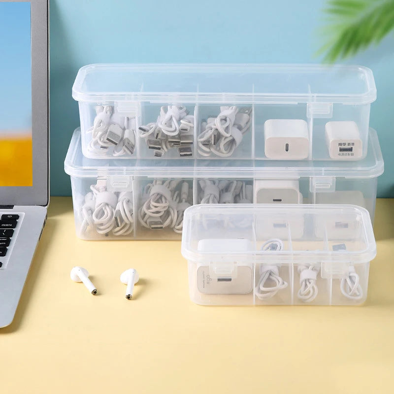 See-Through Charge Cable Organizer Box Data Cable Management Box USB Storage Box Small Desk Accessories Organizer And Storage