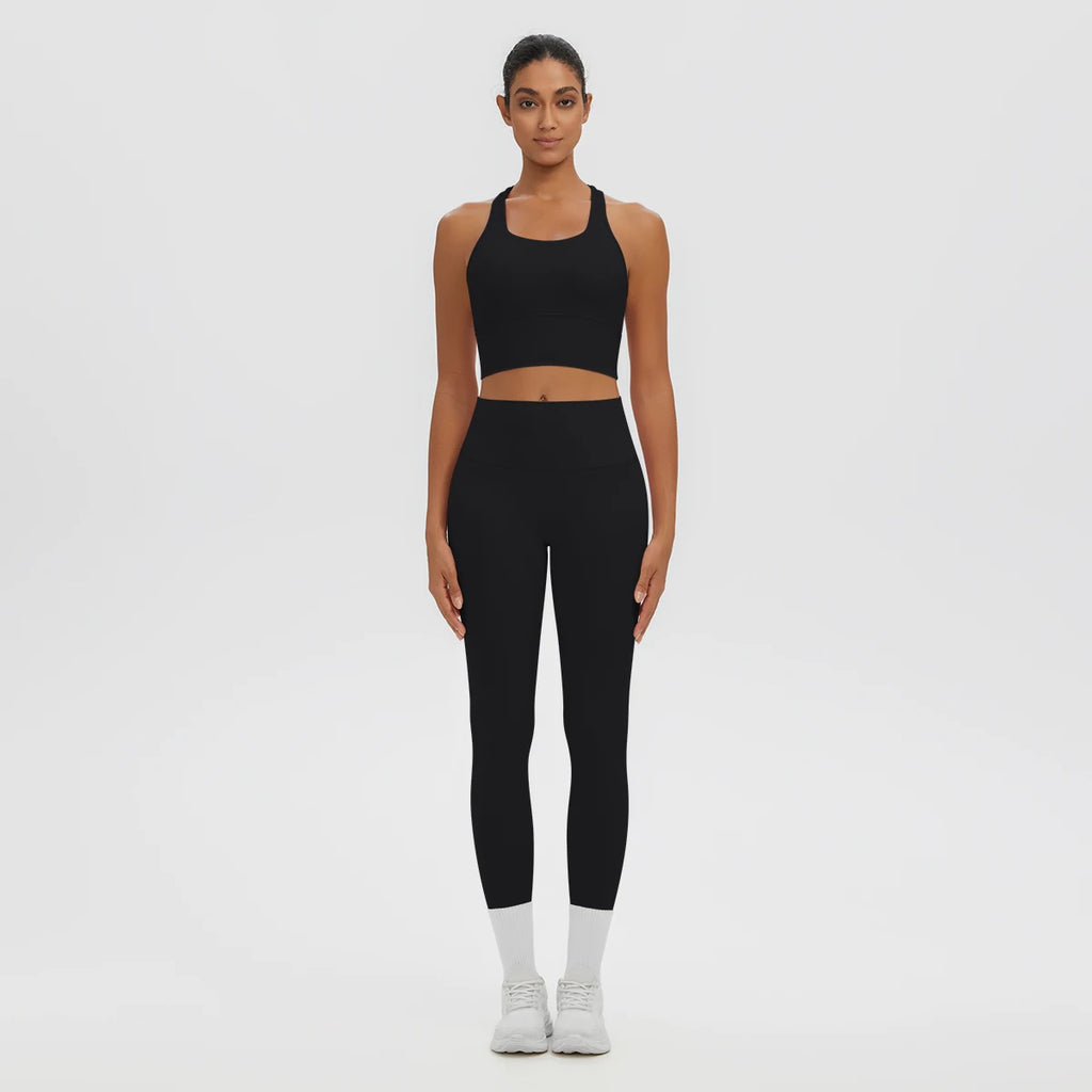 2PCS Women's Sports Pants Yoga Set Sexy Backless I-shaped Vest with Chest Pad Shock-absorbing Running Yoga Tank Top Yoga Pants
