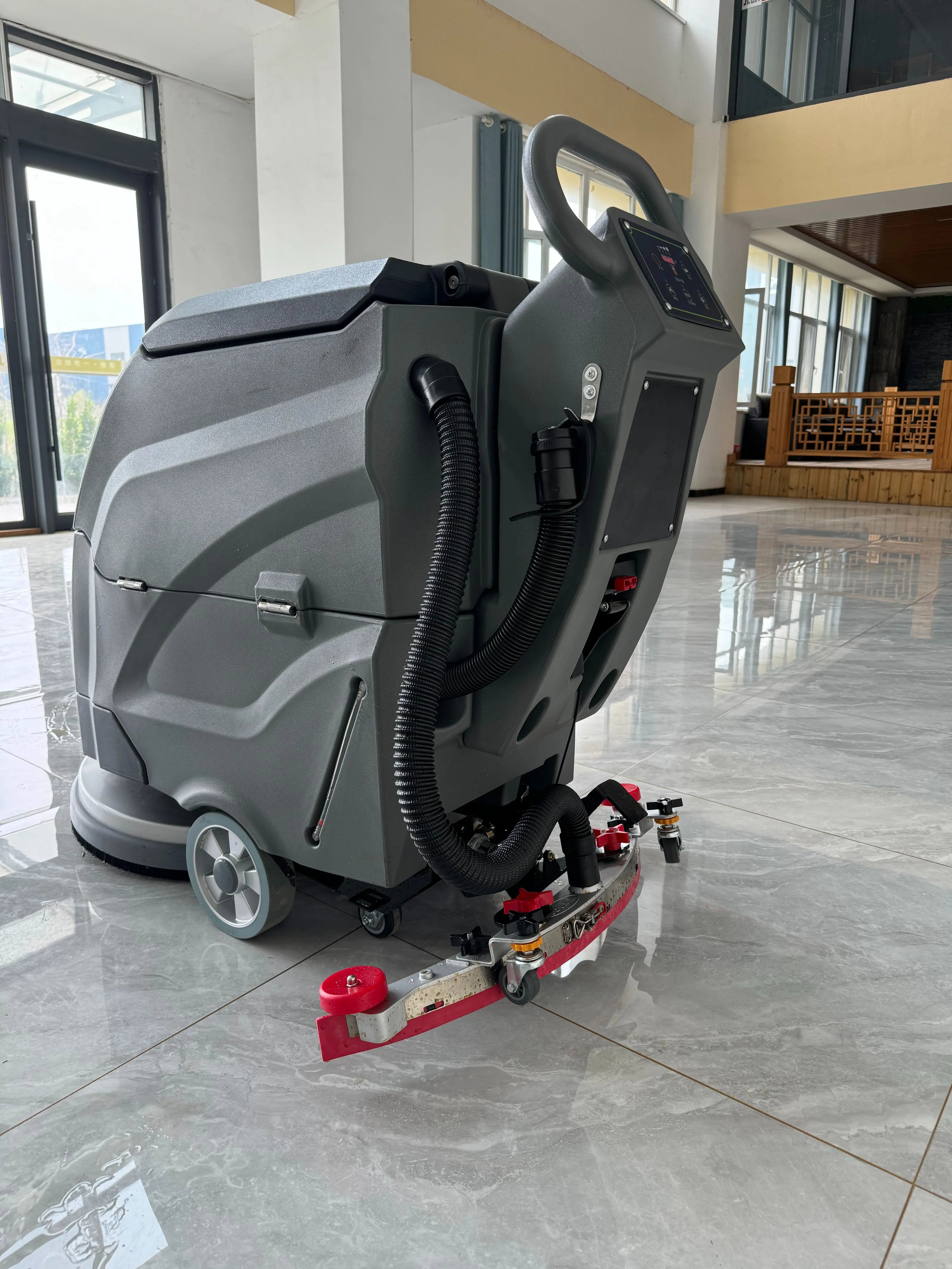Battery Powered Floor Scrubber, Electric Walk Behind Washer for Tile and Concrete, Efficient Cleaning Machine