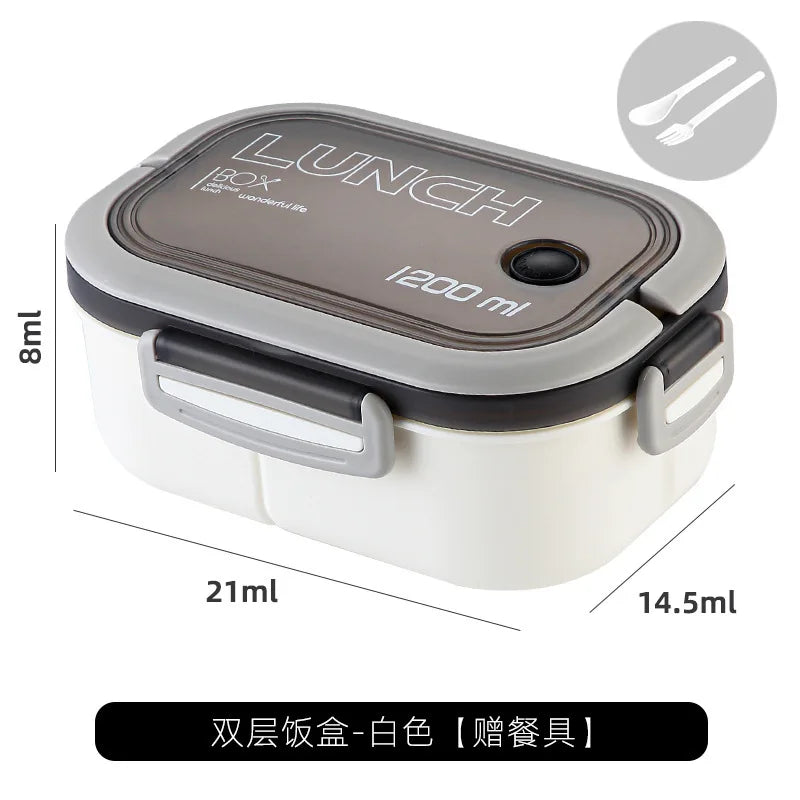 1200ML Double-layer Lunch Box Portable Compartment Food Box Microwave Lunch Box with Spoon Fork Leakproof Camping Food Container