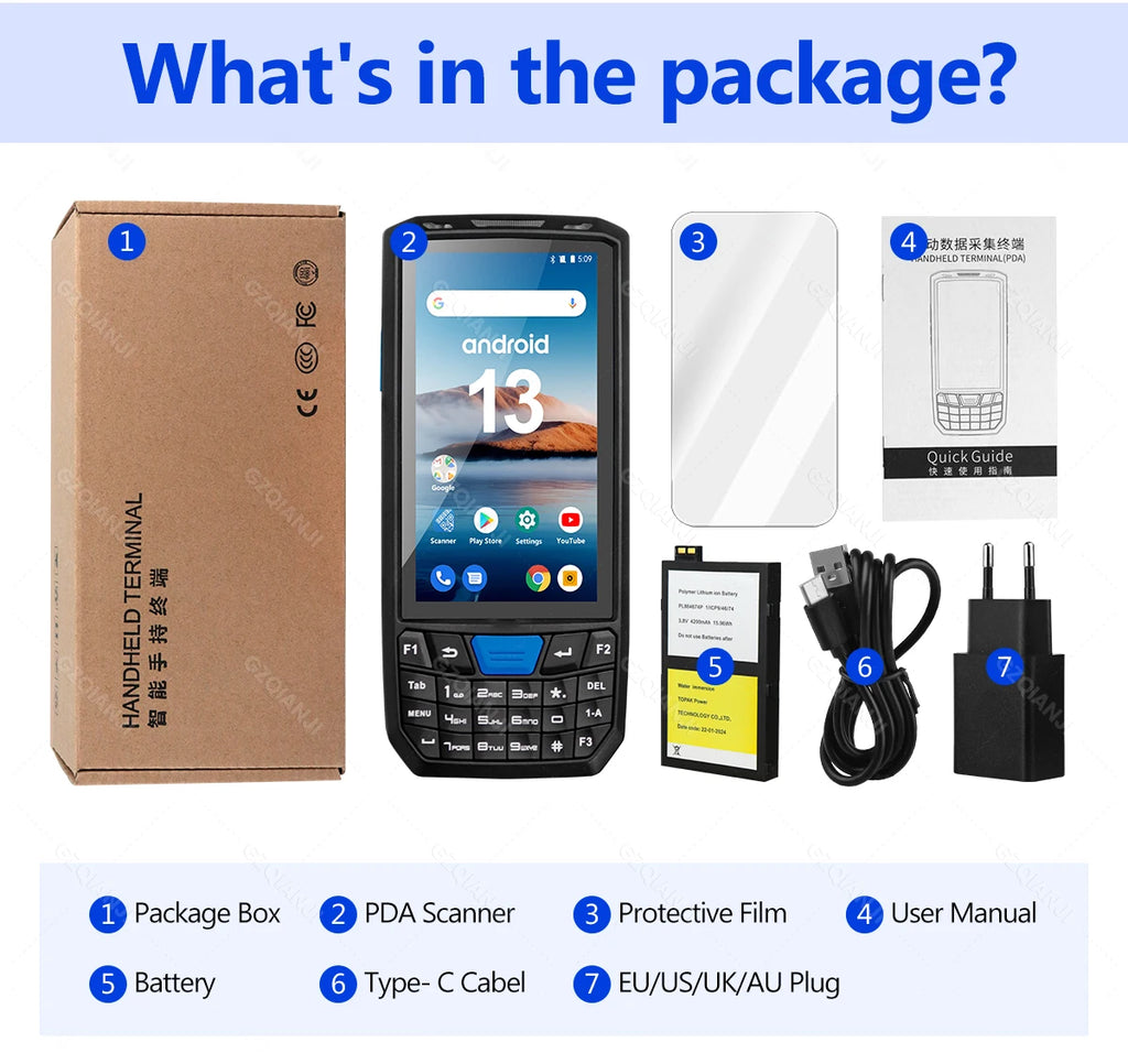 PDA Android Handheld Terminal Honeywell Barcode Scanner 1D 2D QR Portable Data Collector Terminal Device with WIFI 4G NFC