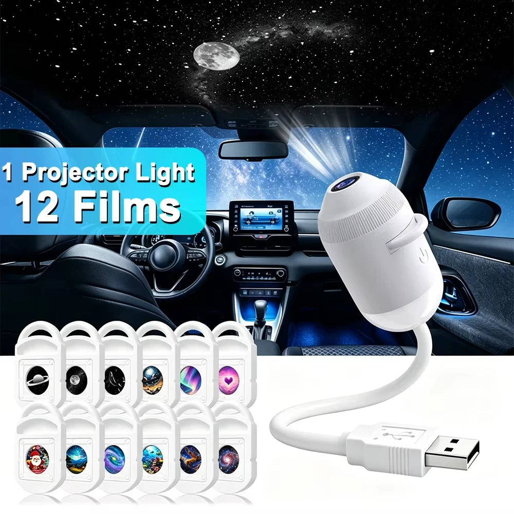 USB Car Interior Roof Star Galaxy Projection Ambient Lighting 360° Adjustable Starry Sky Ambient Projector Light Touch Control