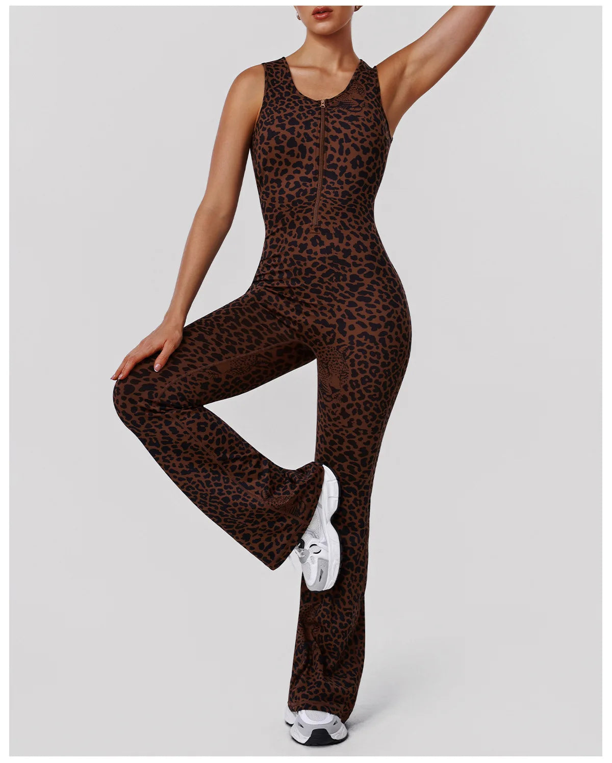 SVETLIN EU US Size Top Quality Crossborder Leopard Print Hip Lifting Flared Yoga Jumpsuit Backless Sexy Workout Bodysuit